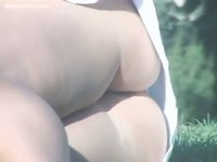 Outdoor voyeur on womans pussy